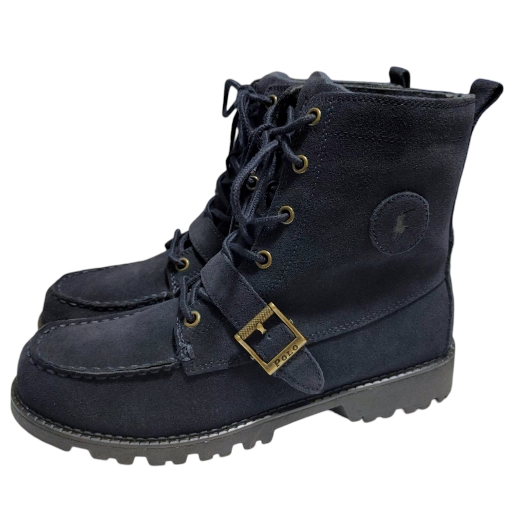 Polo Ralph Lauren Navy Blue Suede Leather Lace Up Combat Boots Mens Size 7 - Picture 2 of 10